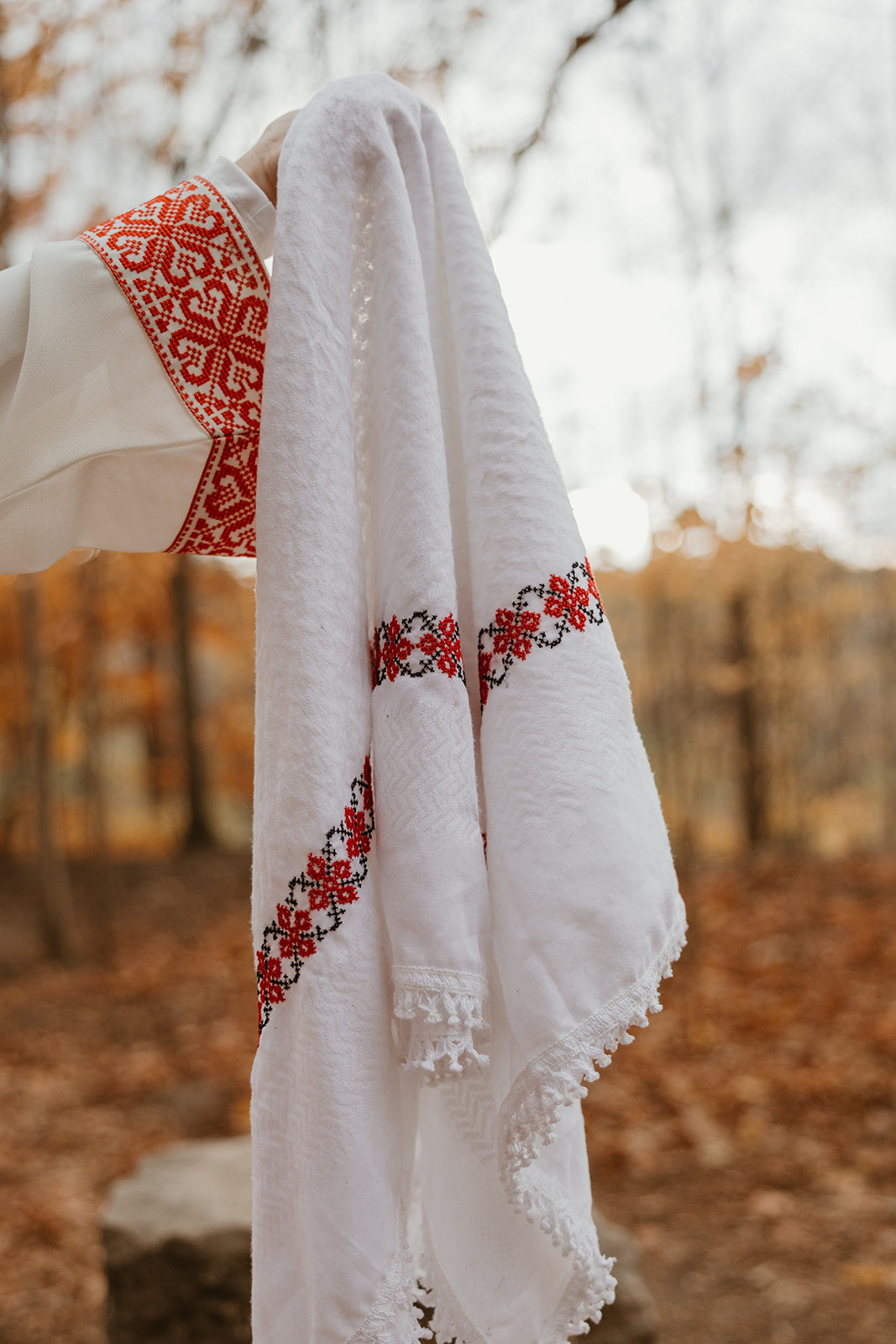 White on White - Hand Embroidered Poppy Kuffiyeh