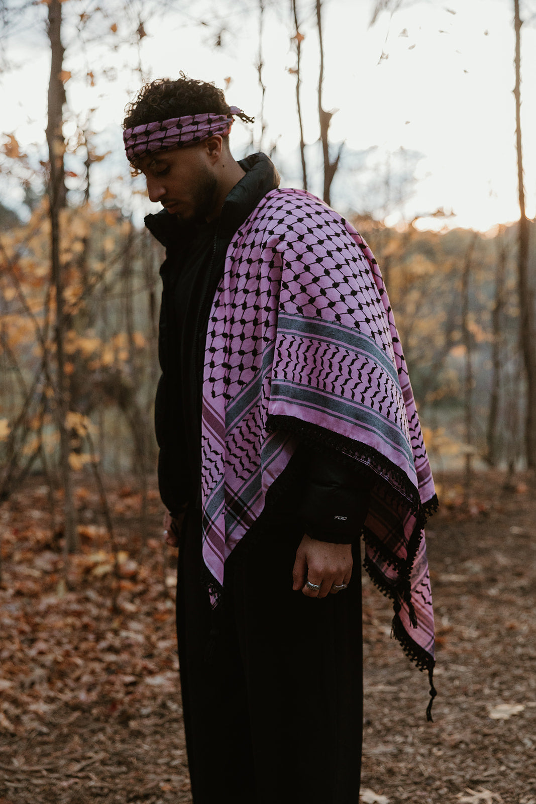 Pink and Black Kuffiyeh with Tassels