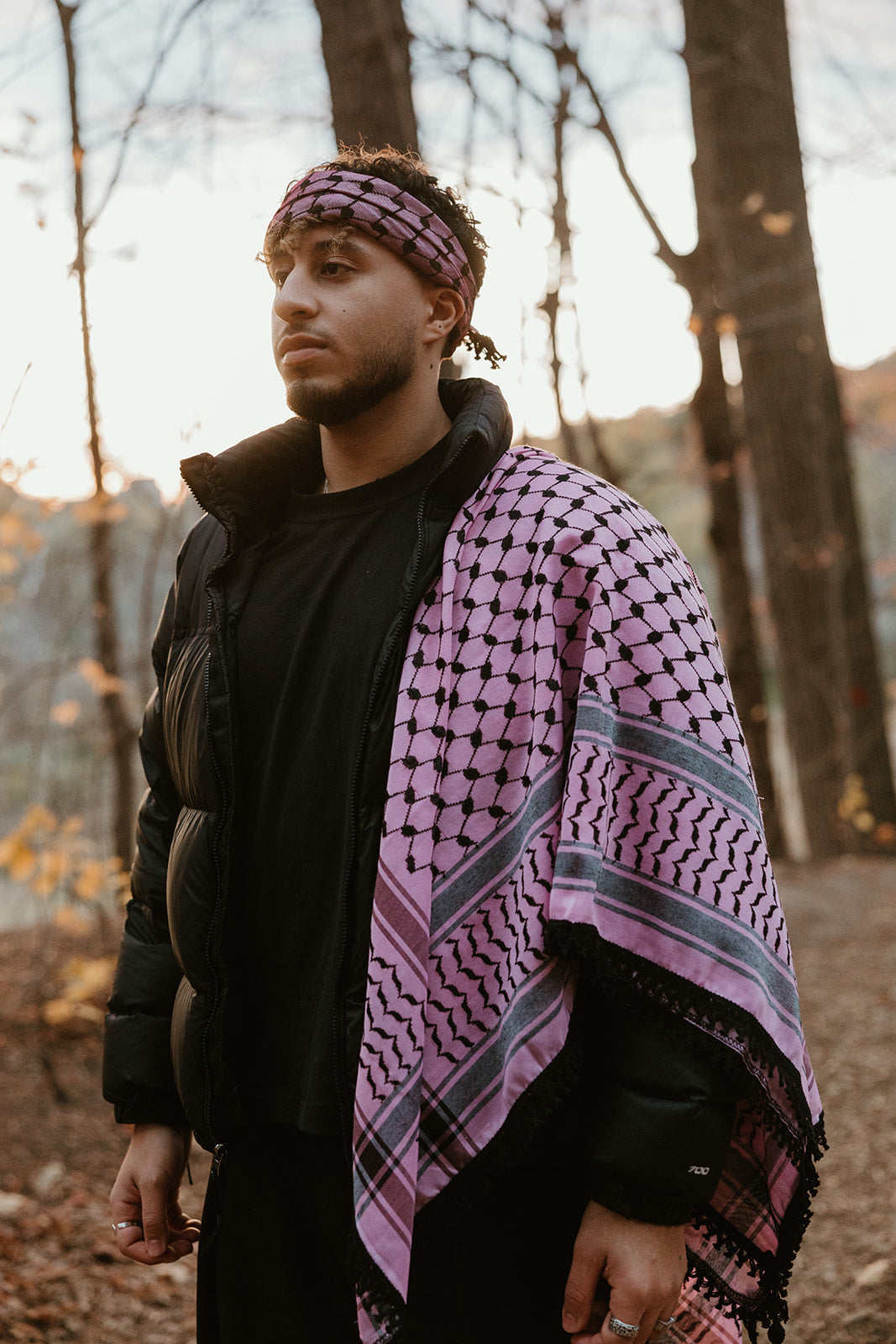 Pink and Black Kuffiyeh with Tassels