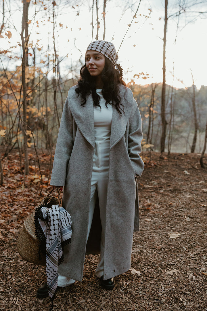 Cream and Black Kuffiyeh with Tassels