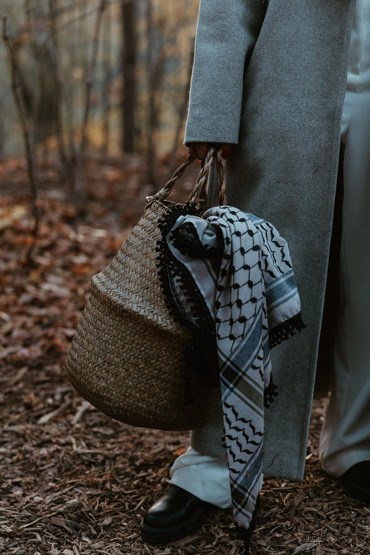 Cream and Black Kuffiyeh with Tassels