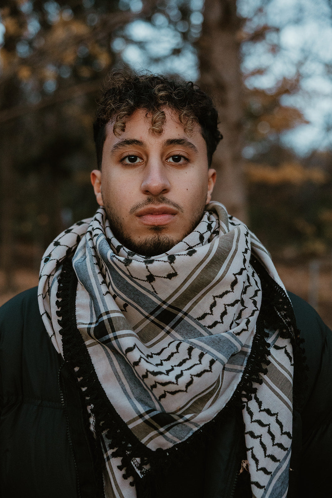 Cream and Black Kuffiyeh with Tassels