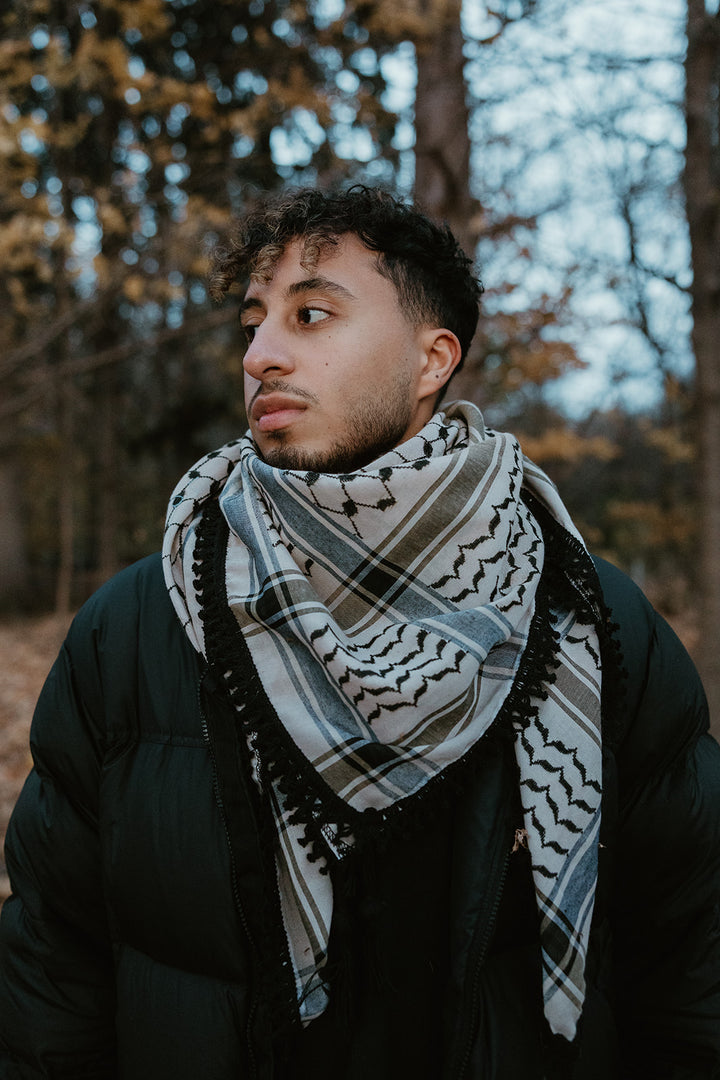 Cream and Black Kuffiyeh with Tassels