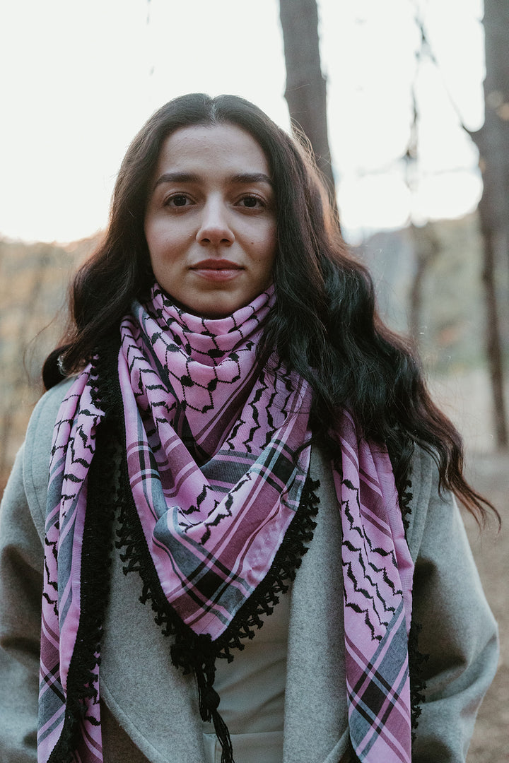 Pink and Black Kuffiyeh with Tassels