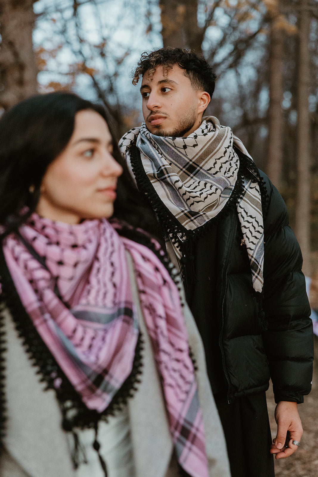 Pink and Black Kuffiyeh with Tassels