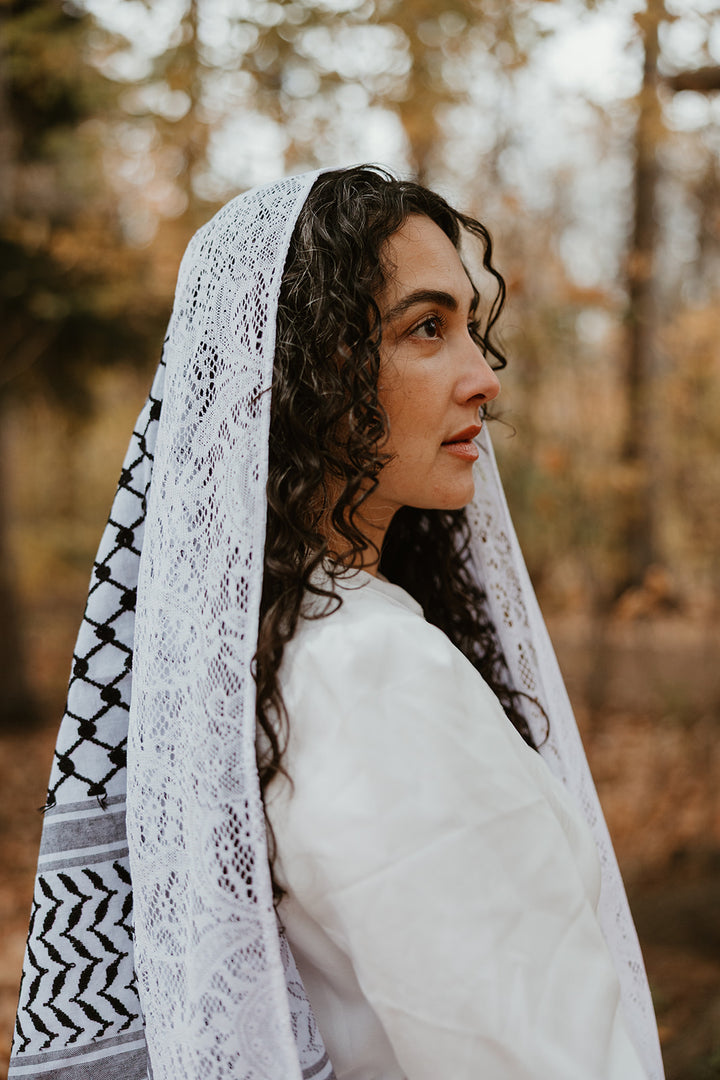 Lace Black and White Kuffiyeh - Wedding Edition