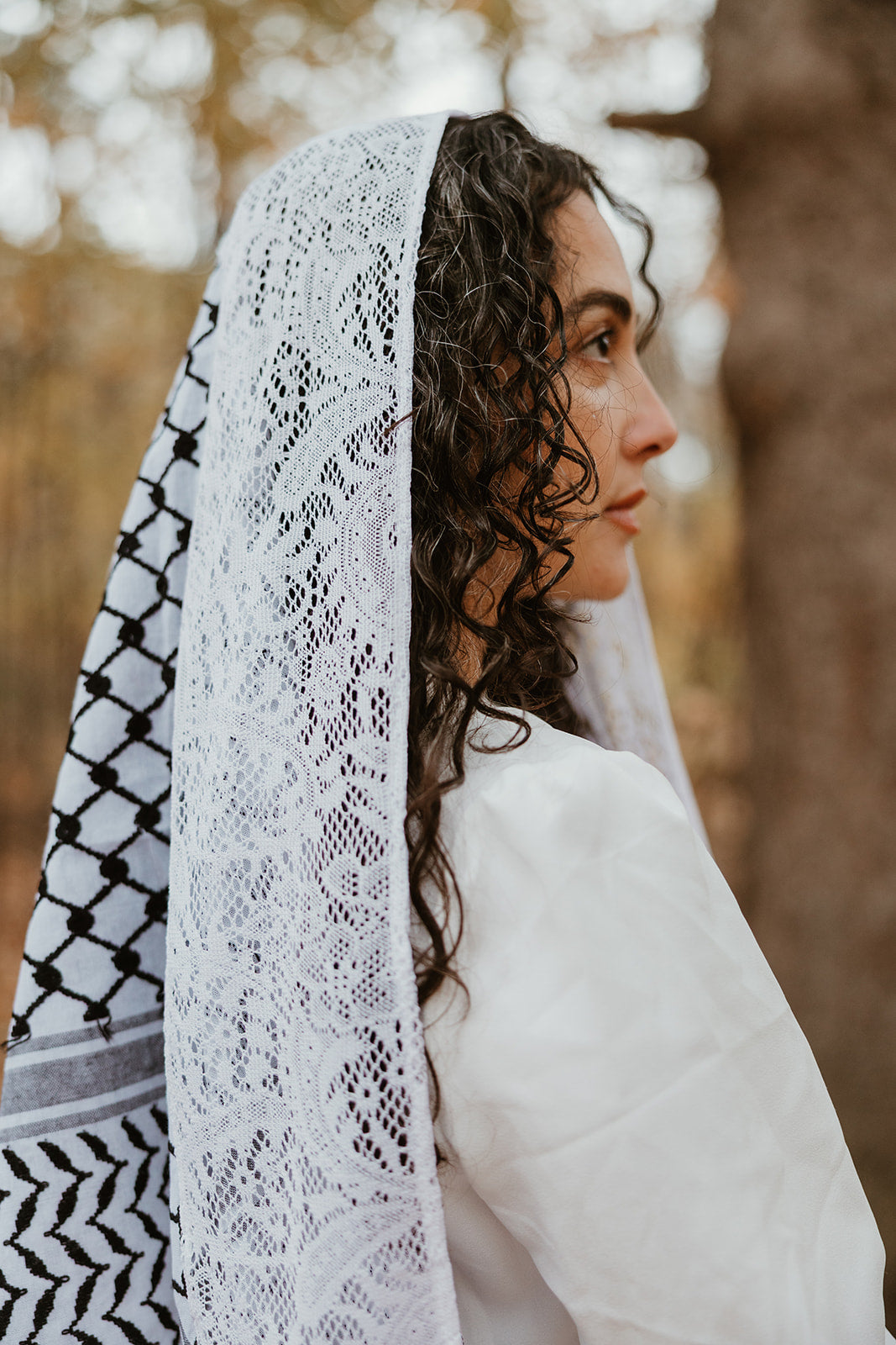 Lace Black and White Kuffiyeh - Wedding Edition