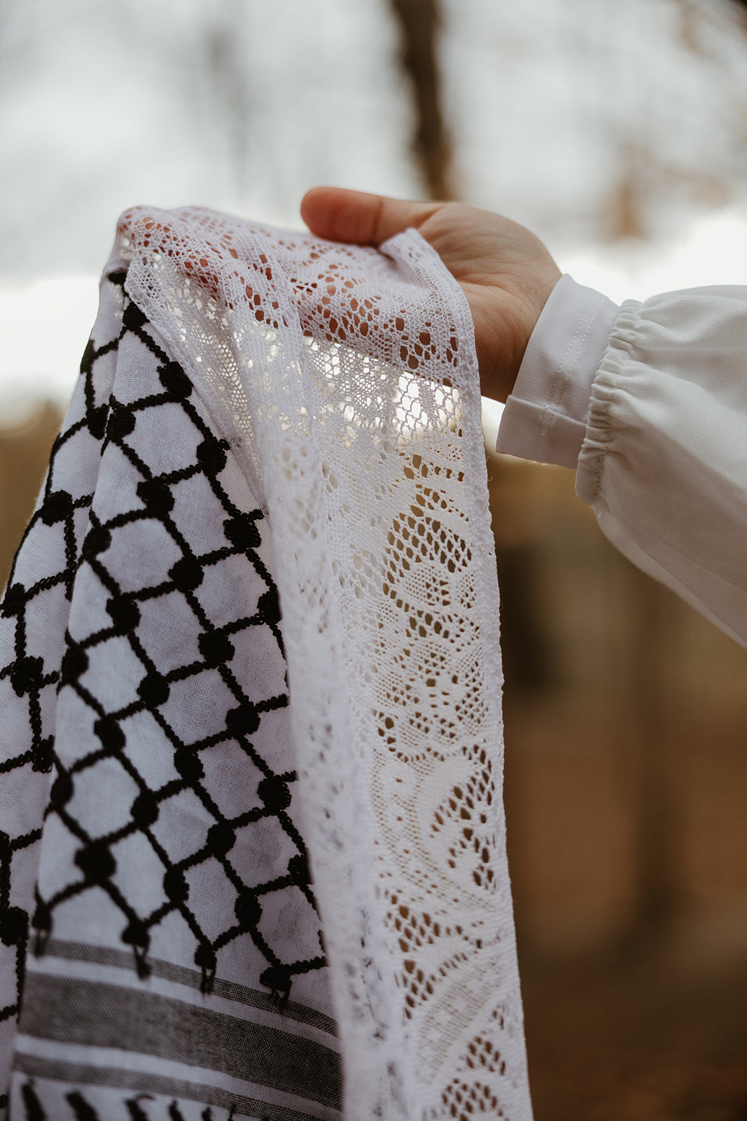 Lace Black and White Kuffiyeh - Wedding Edition