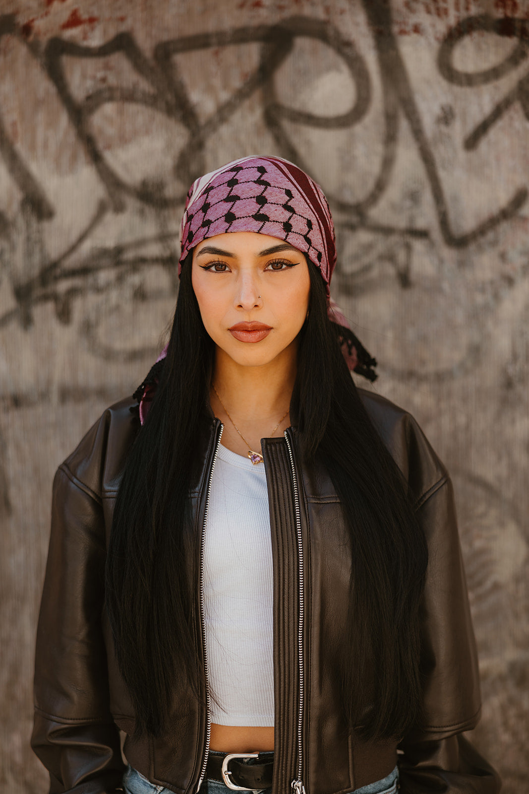 Eggplant and Black Kuffiyeh Square Bandana