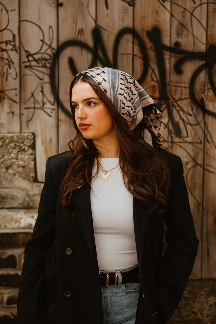 Cream and Black Kuffiyeh Square Bandana