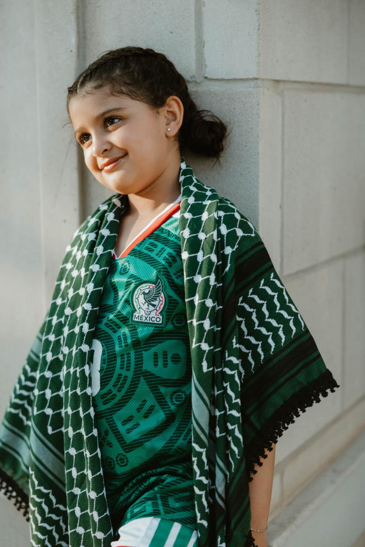 White on Dark Green Kuffiyeh Scarf