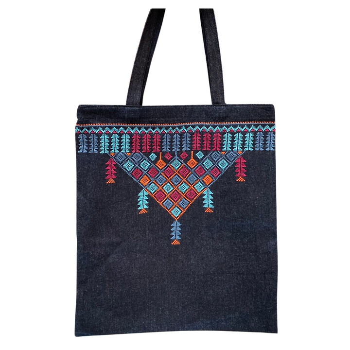 Hand-Embroidered Tote Bag - Blue