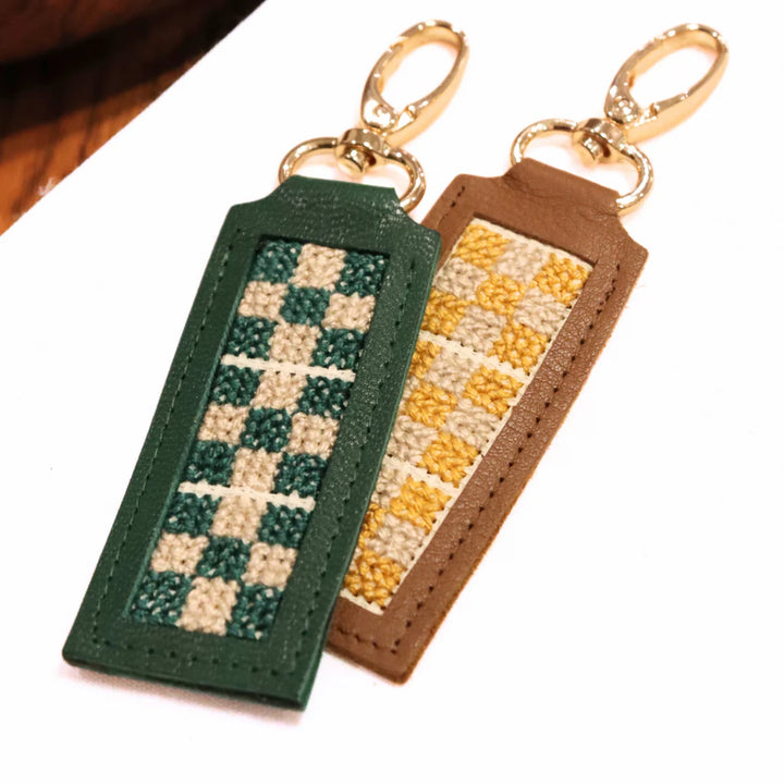 Leather Tatreez Hand-Embroidered Key-Fob (Made in Palestine) - Green/Yellow