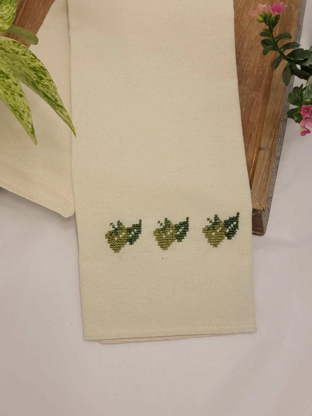 Hand Embroidered Tea Towels Strawberry Motif 100 Linen Sitti Social Enterprise
