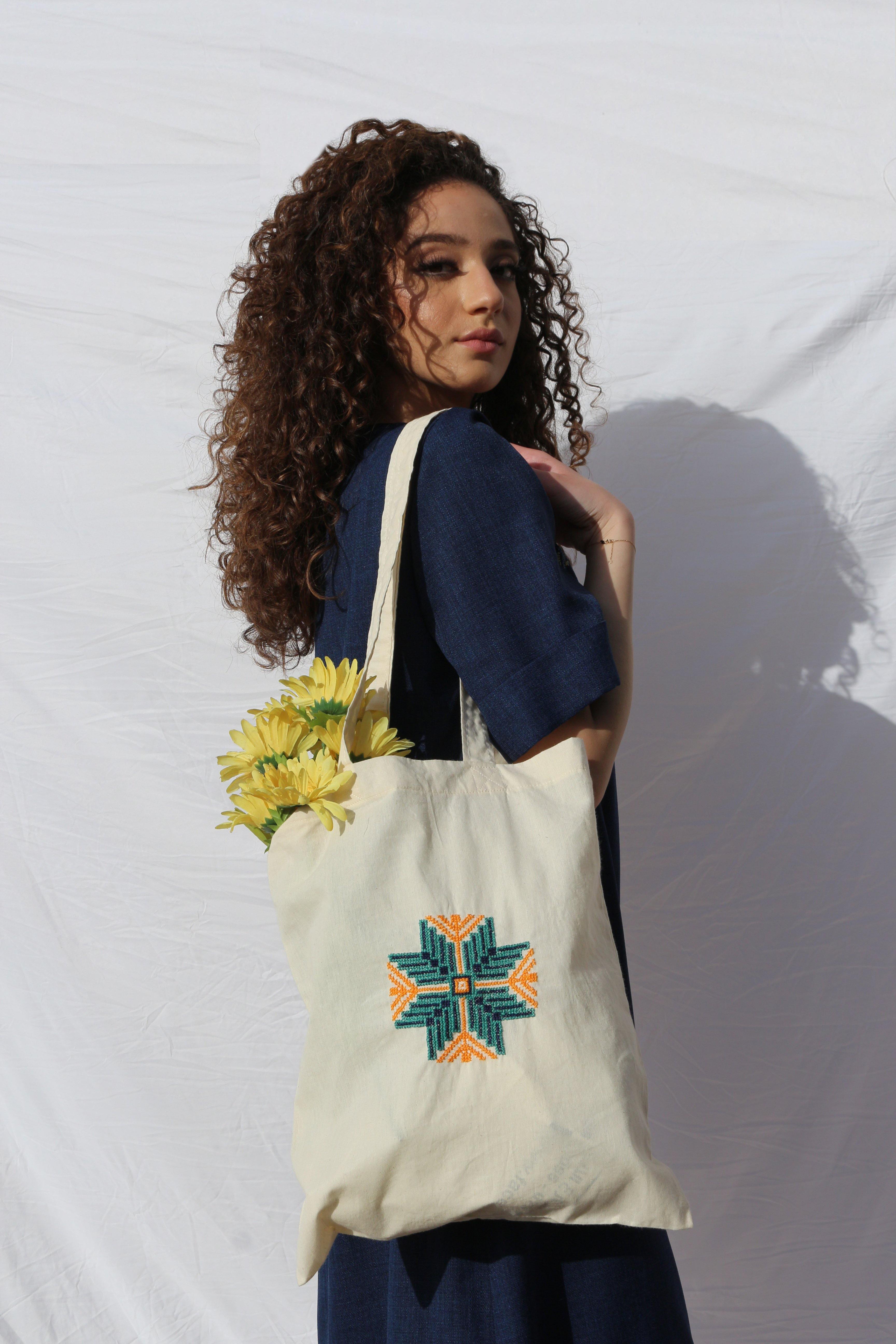 Hand embroidered tote discount bag